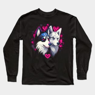 Siberian Husky Couple Valentine Long Sleeve T-Shirt